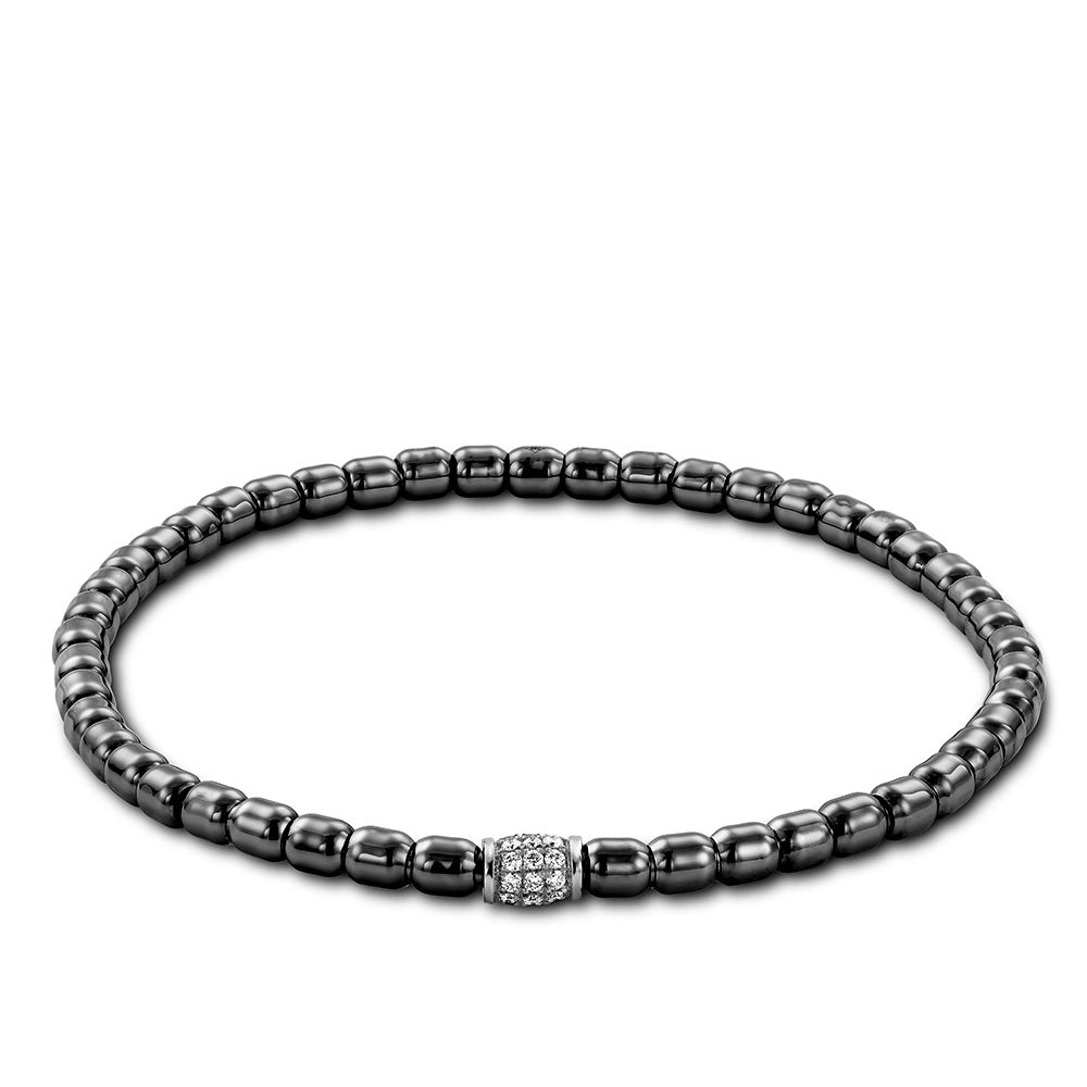Hulchi Belluni Tresore Men's Black Stretch Bracelet with White Diamonds