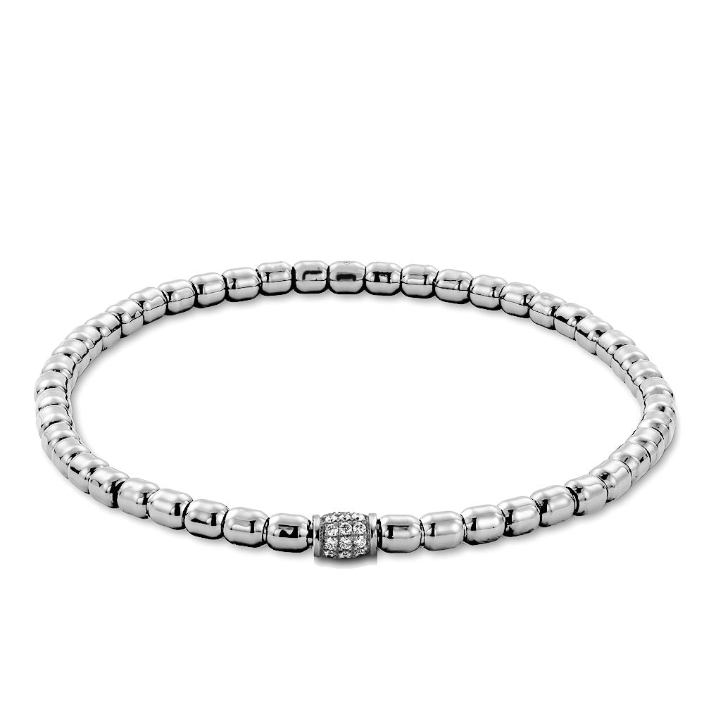 Hulchi Belluni Tresore Men's White Gold Stretch Bracelet with White Diamonds