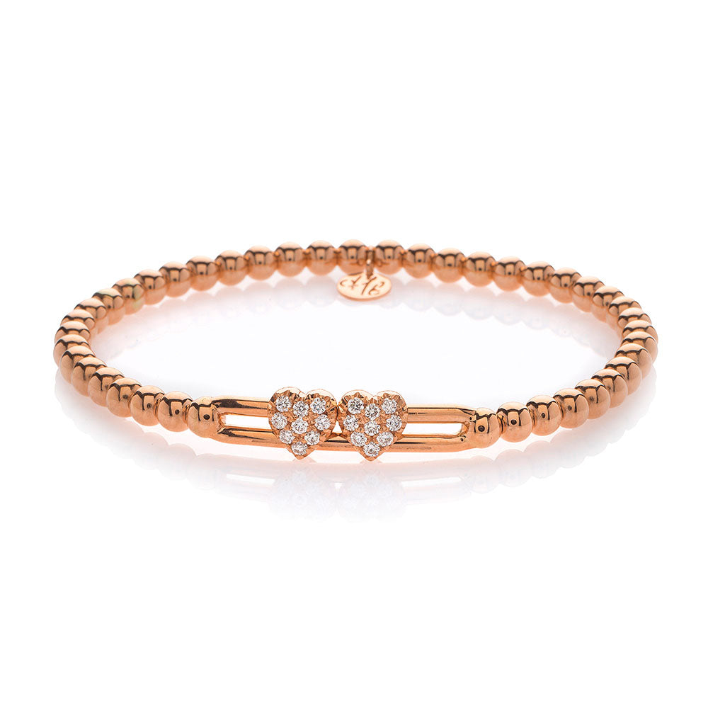 Hulchi Belluni Tresore Gold Diamond Double Hearts Stretch Bracelet
