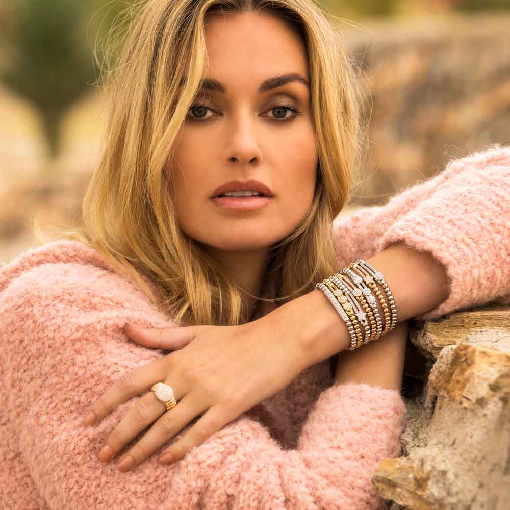 Hulchi Belluni Tresore Triple Circle Pave Diamond Stretch Bracelet