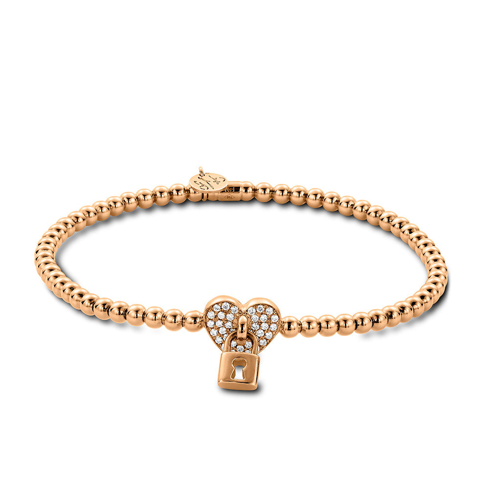 Hulchi Belluni Tresore Gold Diamond Heart Lock Stretch Bracelet