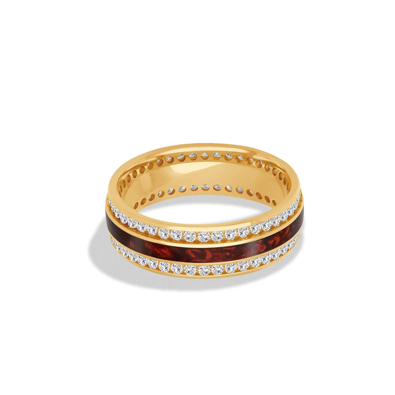 Pearl Red Ceramic and Yellow Gold Diamond Men's Wedding Band