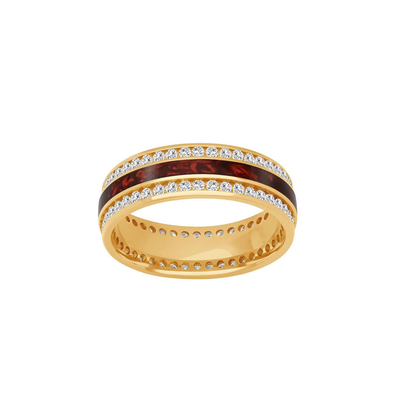 Pearl Red Ceramic and Yellow Gold Diamond Men's Wedding Band