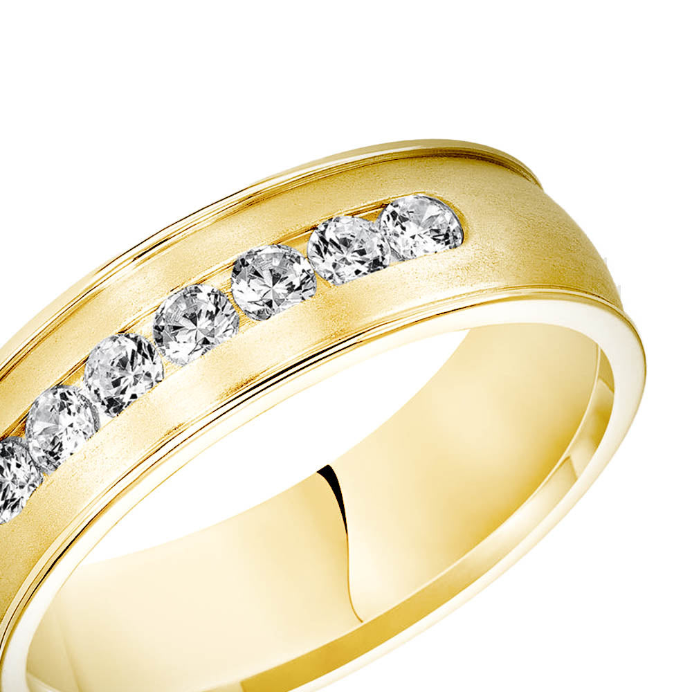 Satin Wedding Band with Diamonds and Round Edge