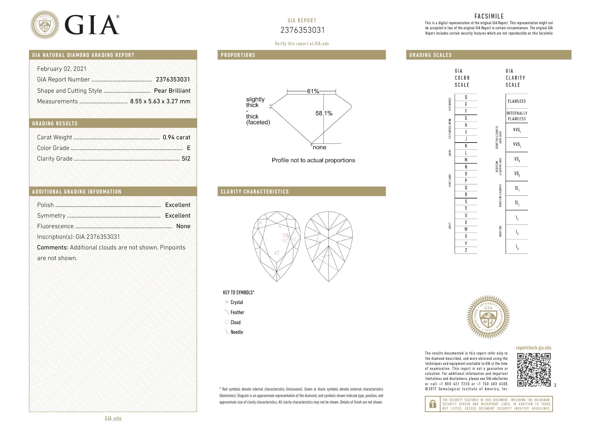 0.94 Carat Pear Shape Halo Engagement Ring - E/SI2 GIA Certified