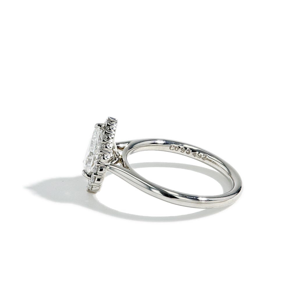 0.94 Carat Pear Shape Halo Engagement Ring - E/SI2 GIA Certified