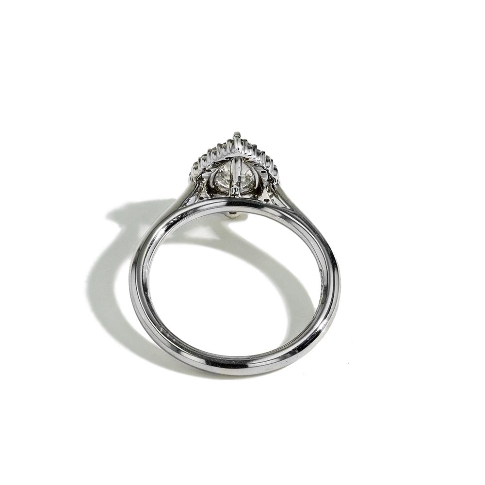 0.94 Carat Pear Shape Halo Engagement Ring - E/SI2 GIA Certified