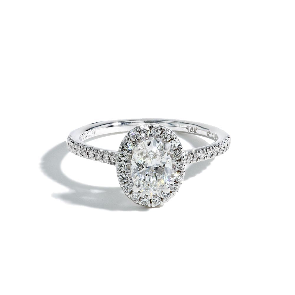 0.70 ct Oval Halo Engagement Ring - F/SI2 GIA Certified