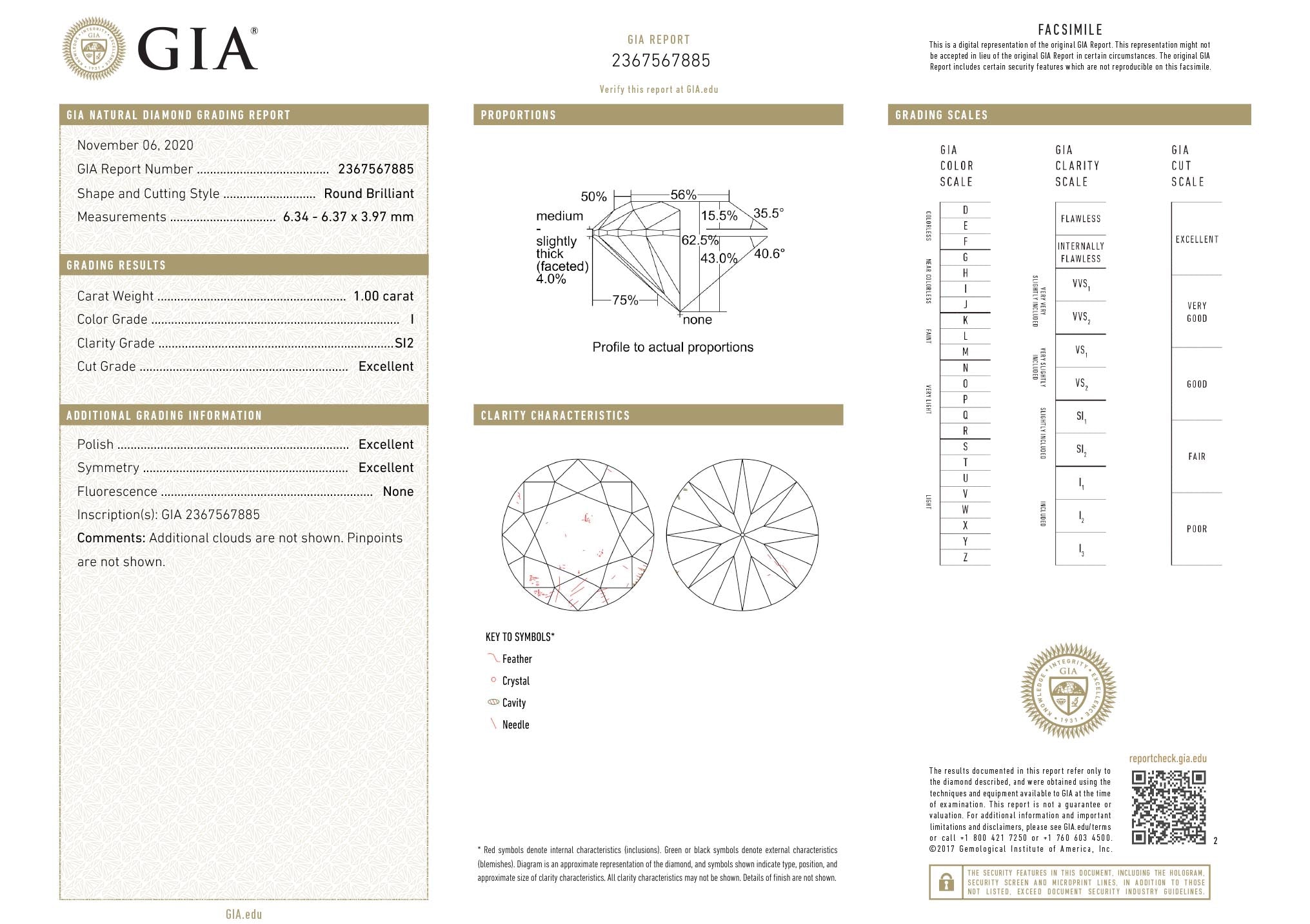 1 Carat Round Diamond Cushion Halo Engagement Ring - I/SI2 GIA Certified