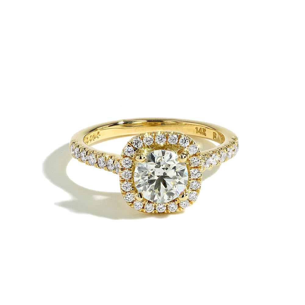 1 Carat Round Diamond Cushion Halo Engagement Ring - I/SI2 GIA Certified