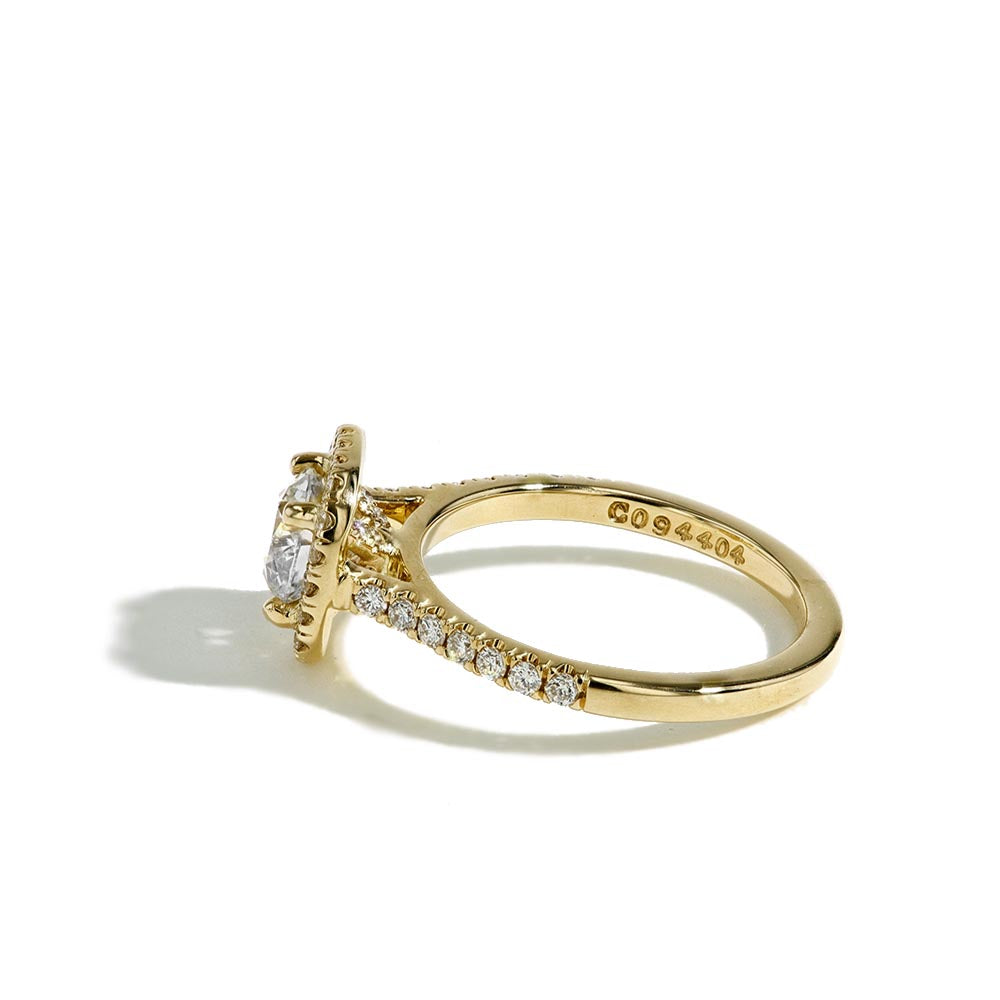 1 Carat Round Diamond Cushion Halo Engagement Ring - I/SI2 GIA Certified