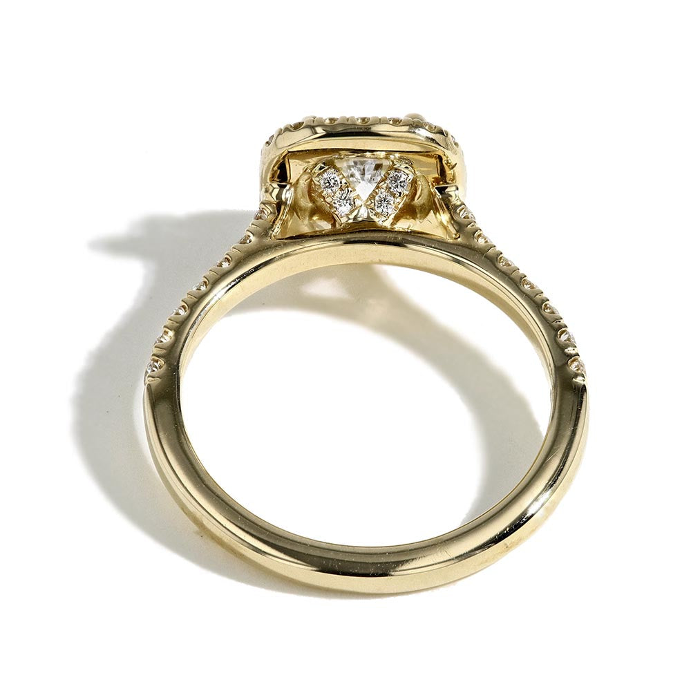 1 Carat Round Diamond Cushion Halo Engagement Ring - I/SI2 GIA Certified