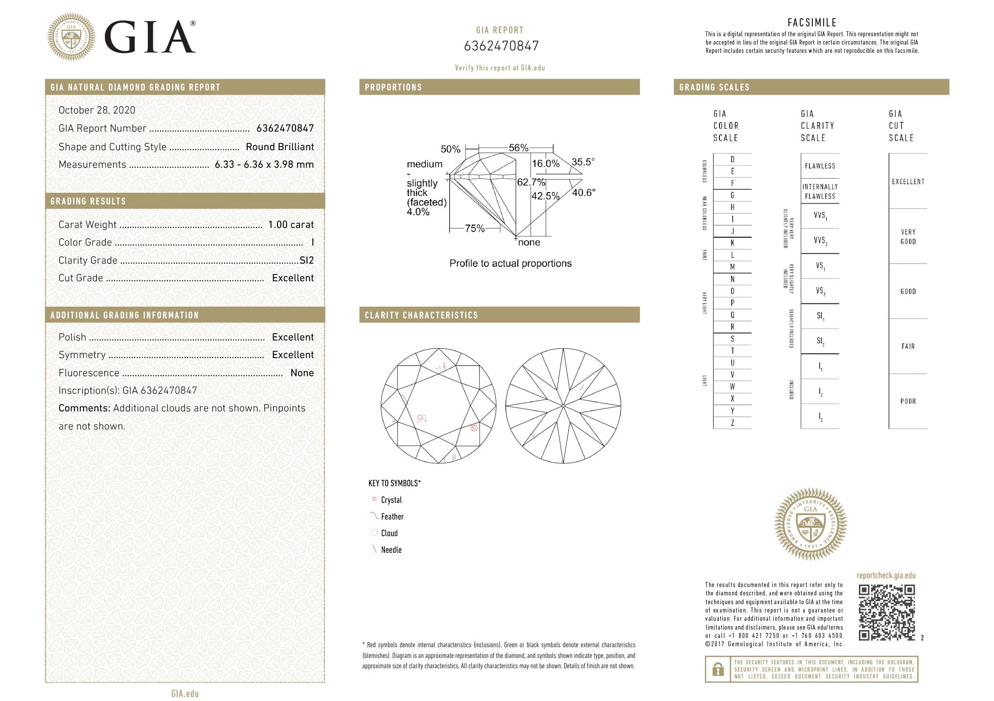 1 Carat Round Diamond Cushion Rose Engagement Ring - I/SI2 GIA Certified