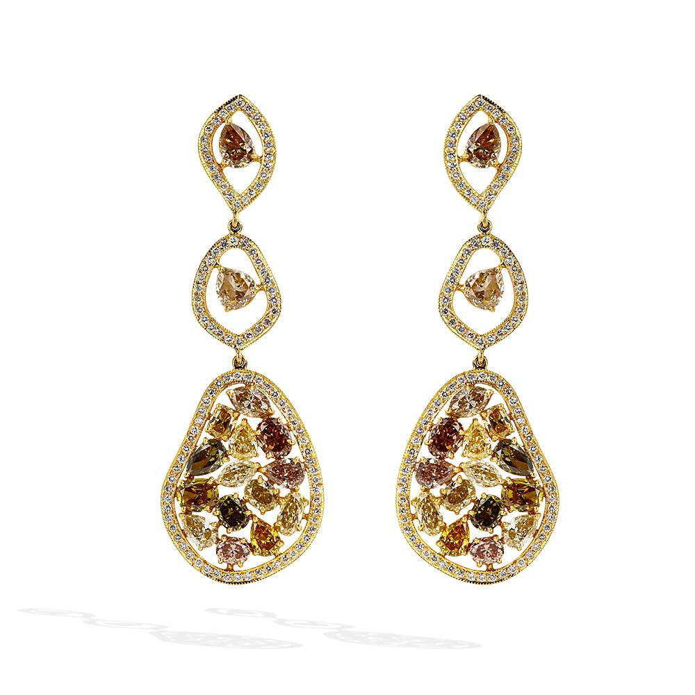 18 Carat Multi Color Diamond Dangle Earrings