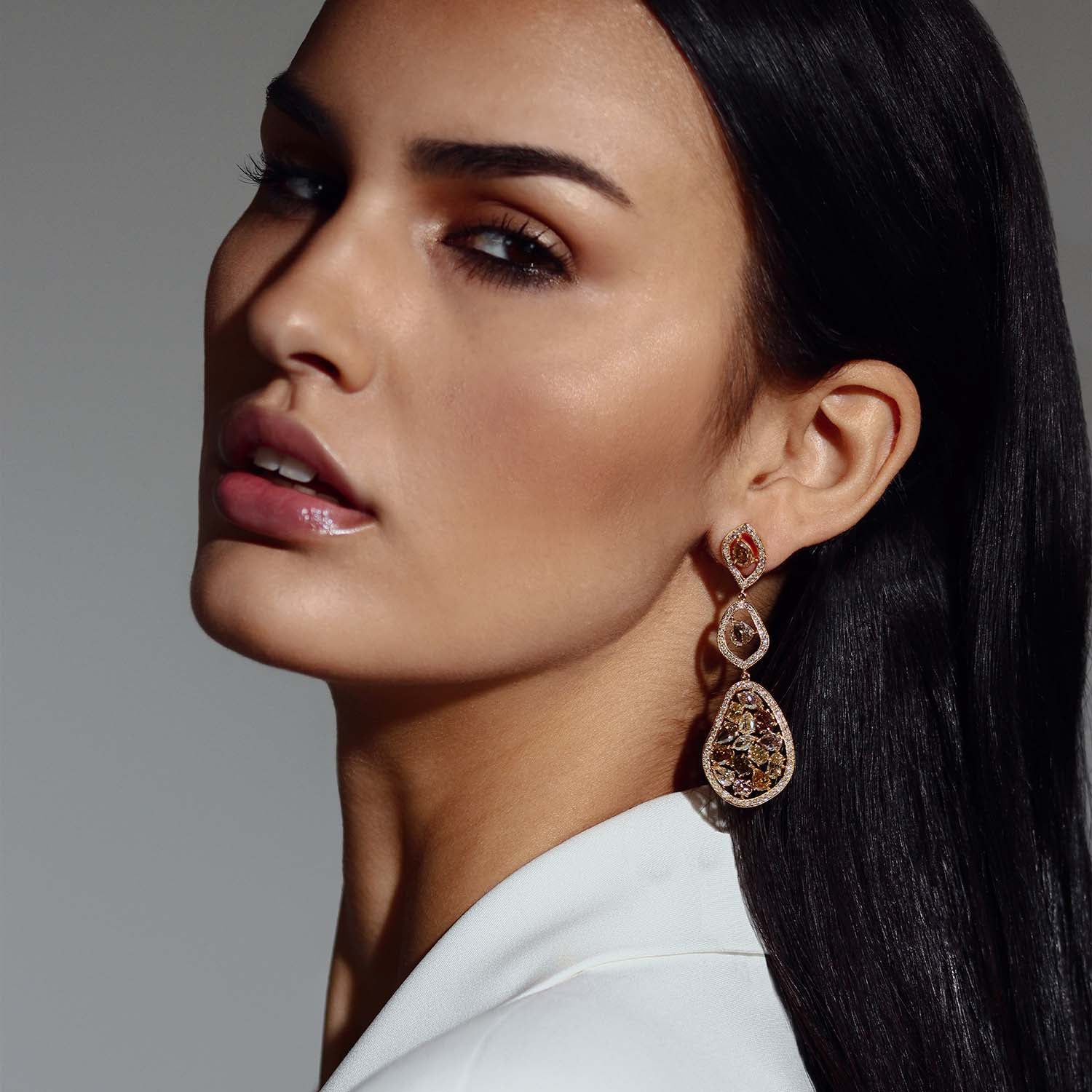 18 Carat Multi Color Diamond Dangle Earrings