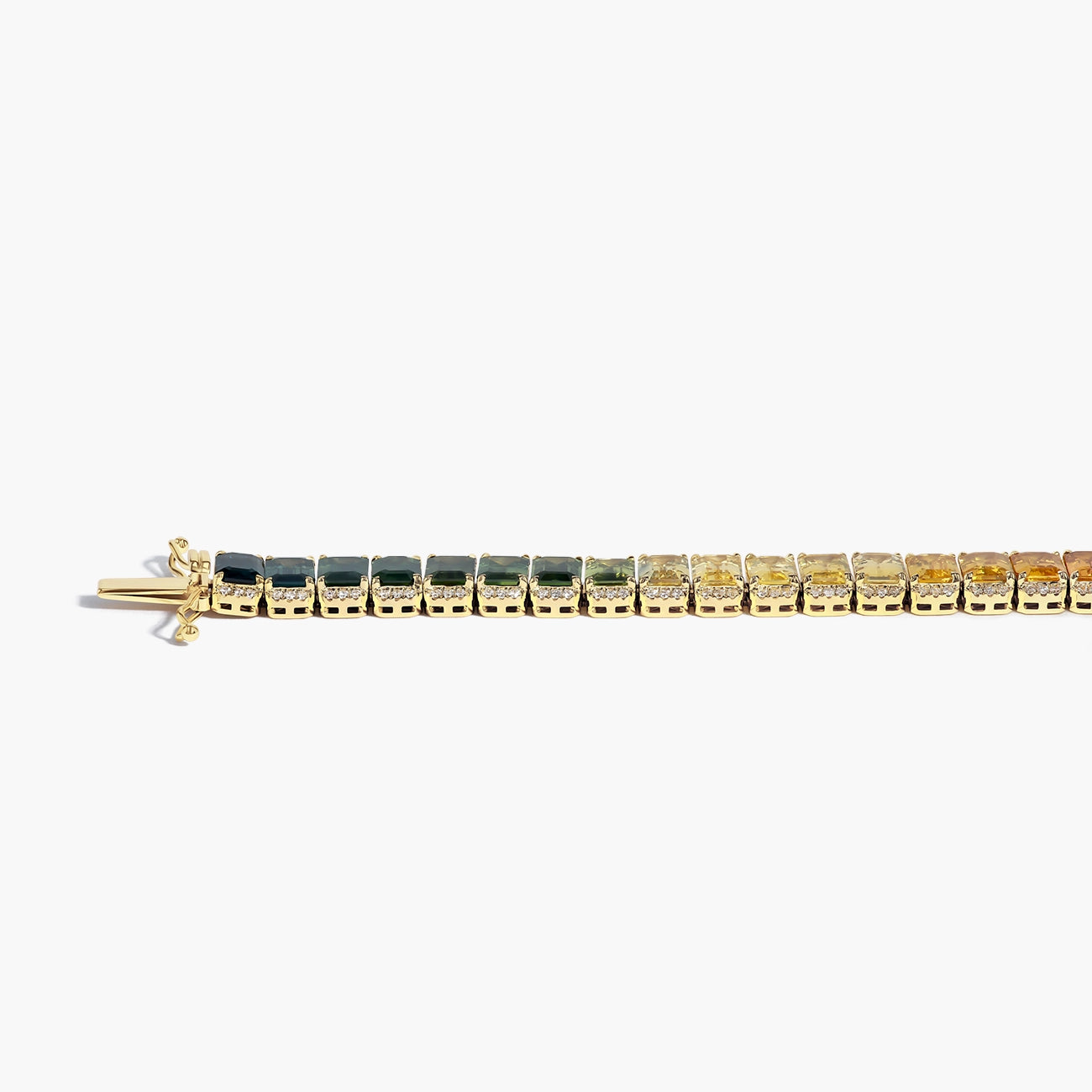 25.74 Carat Multi Stone Halo Bracelet in 14K Yellow Gold, clasp view