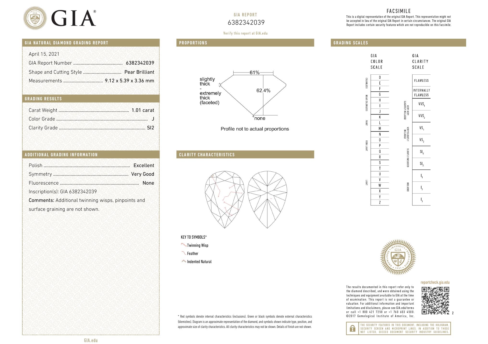 1.01 Carat Pear Shape Halo Engagement Ring - J/SI2 GIA Certified