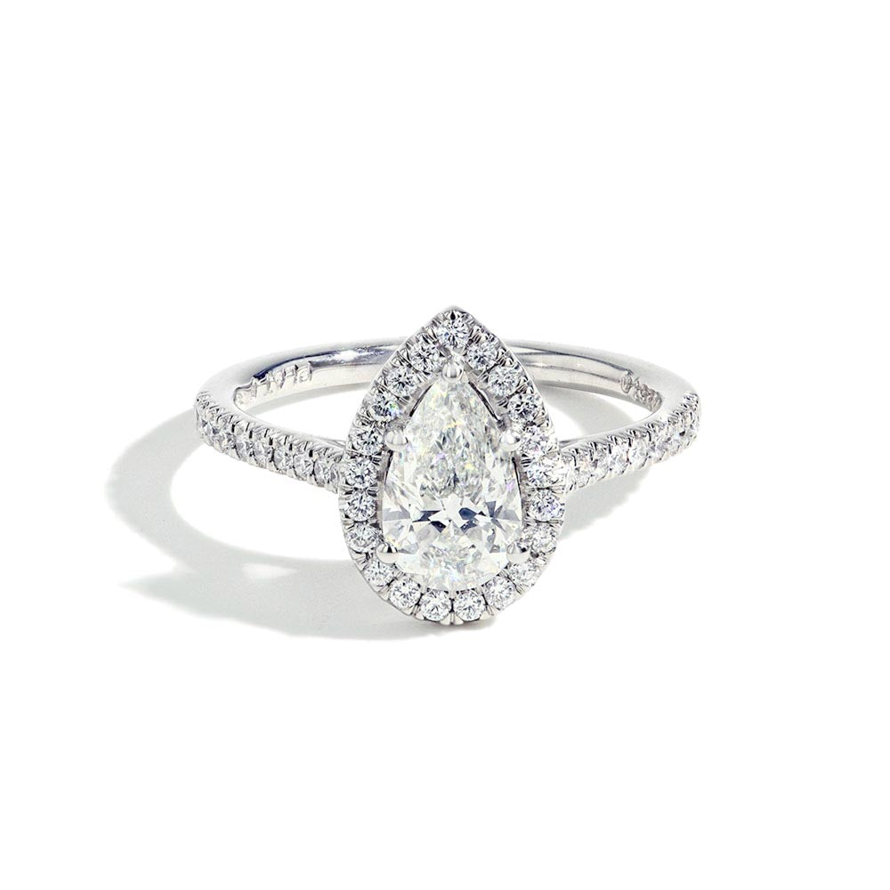 0.95 Pear Shape Halo Engagement Ring - G/SI1 GIA Certified