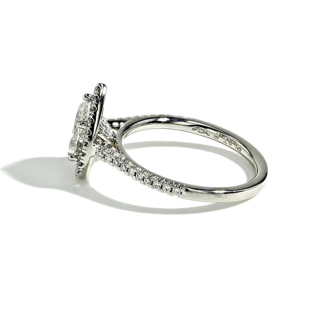 0.95 Pear Shape Halo Engagement Ring - G/SI1 GIA Certified