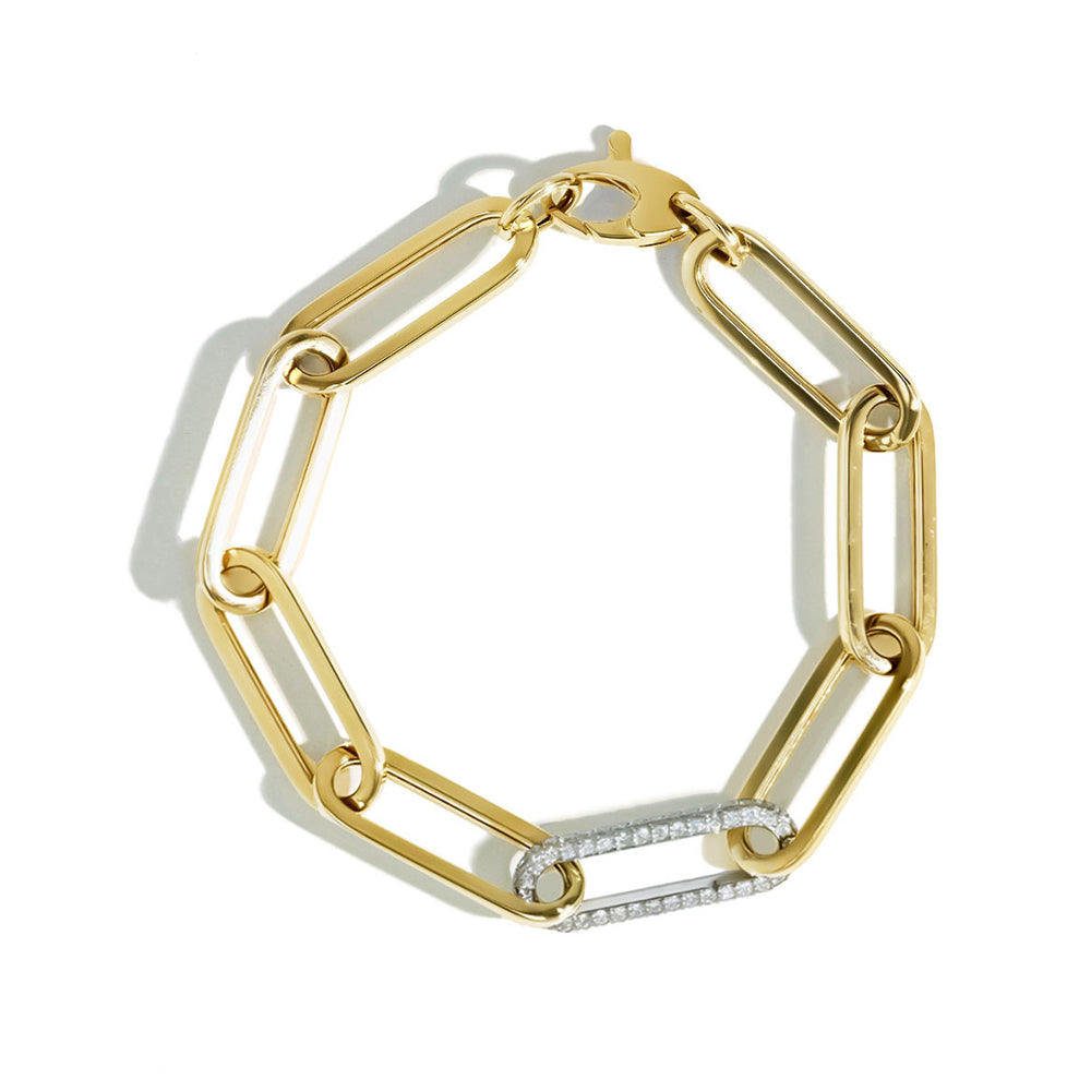Gold Paperclip Bracelet With Single Diamond Station