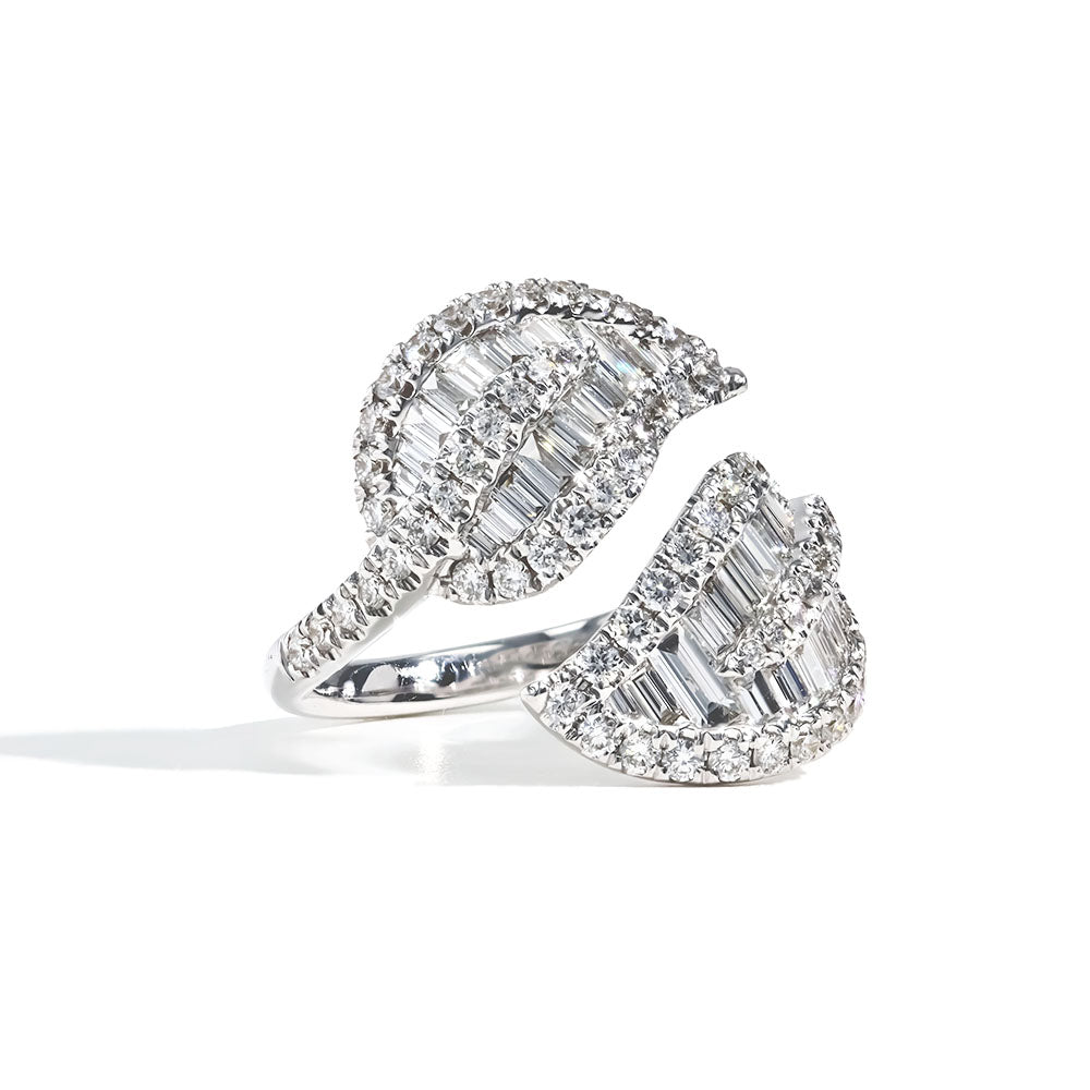 Baguette and Round Diamond Leaf Bypass Ring