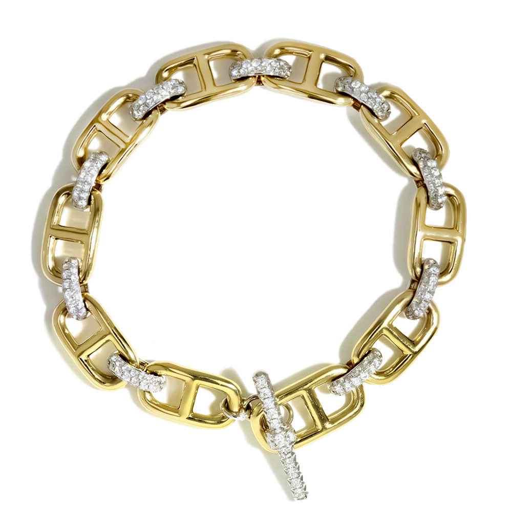 Anchor Chain Bracelet With Alternating Pave Diamond Stations
