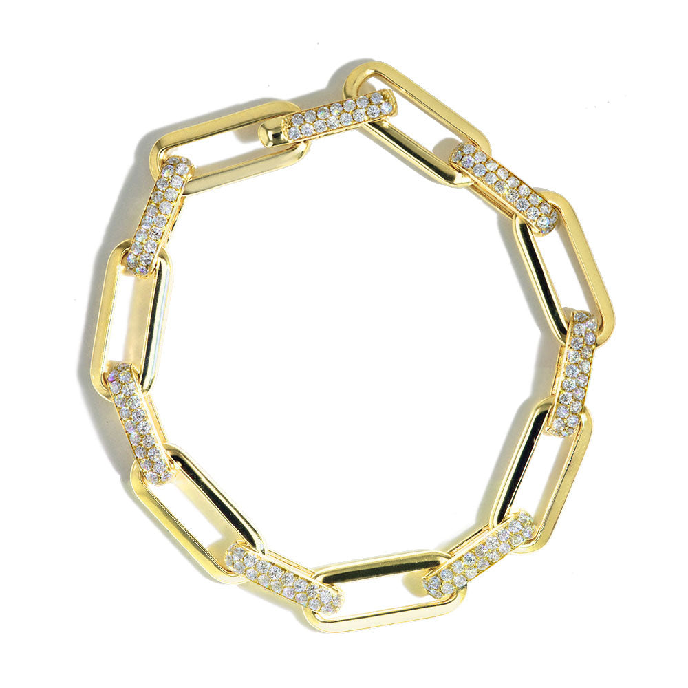Gold Paperclip Bracelet With Alternating Pave Diamond Stations