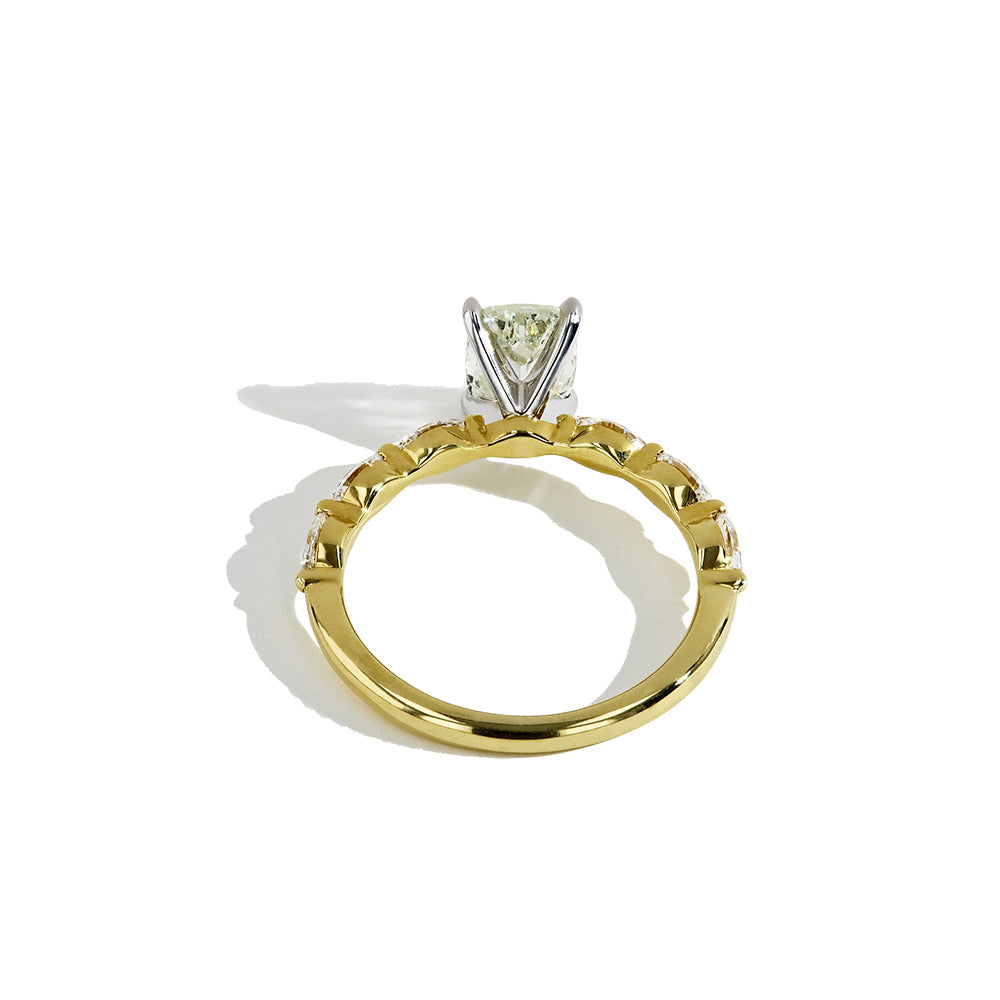 Henri Daussi Cushion Diamond Engagement Ring with East-West Marquise Diamonds