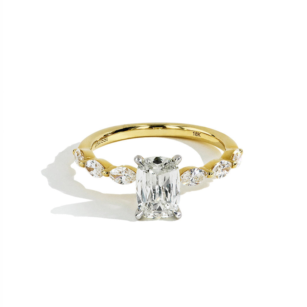 Henri Daussi Cushion Diamond Engagement Ring with East-West Marquise Diamonds