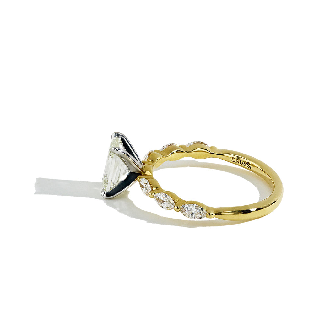 Henri Daussi Cushion Diamond Engagement Ring with East-West Marquise Diamonds