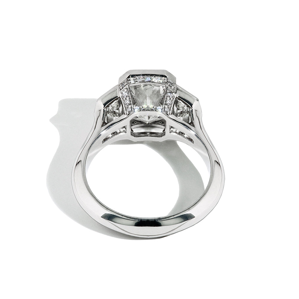 Robert Pelliccia Bezel Set Radiant Cut Three Stone Engagement Ring