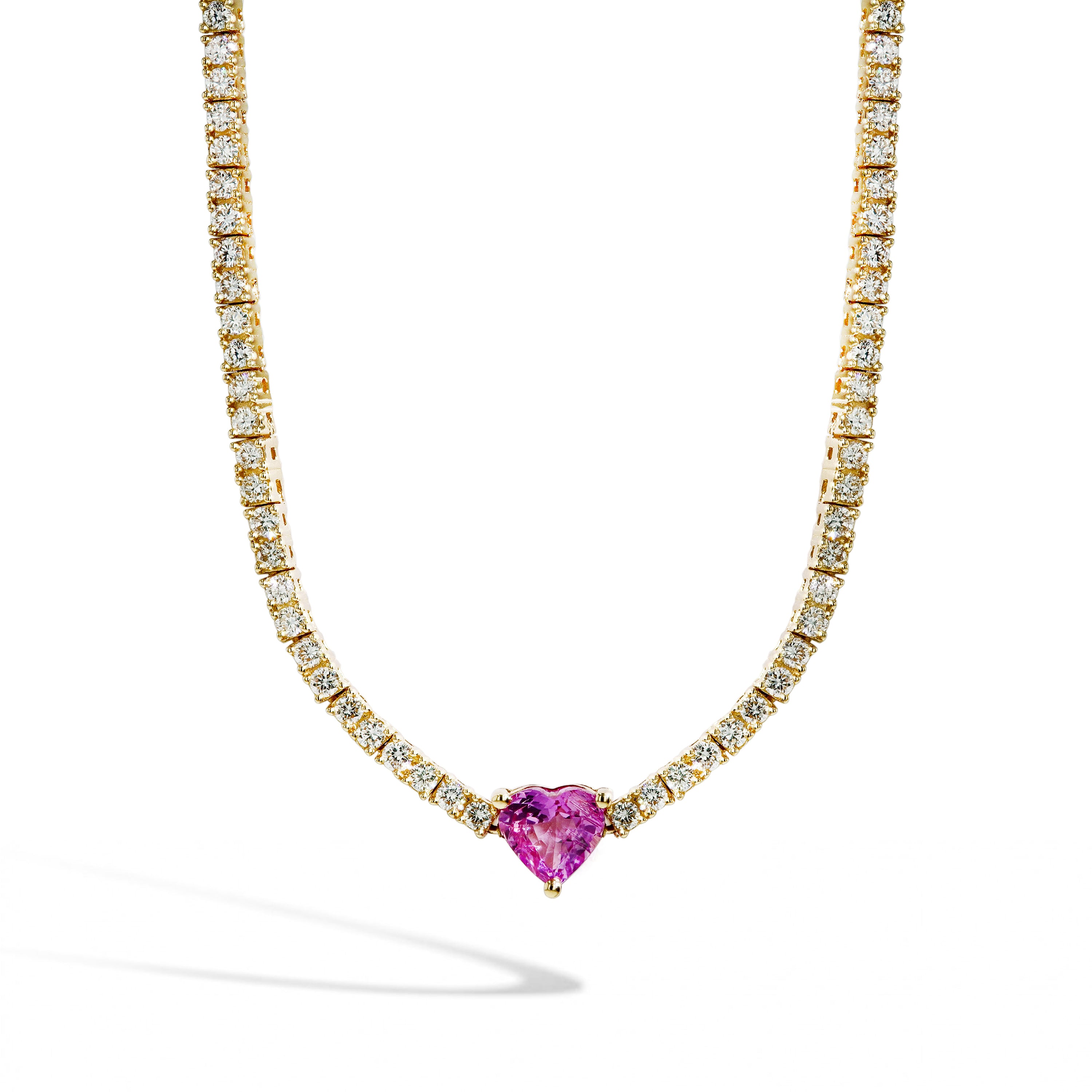 Heart Shape Pink Sapphire and Diamond Necklace