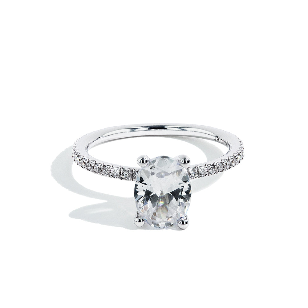 Oval Solitaire Pave Engagement Ring Setting in White Gold