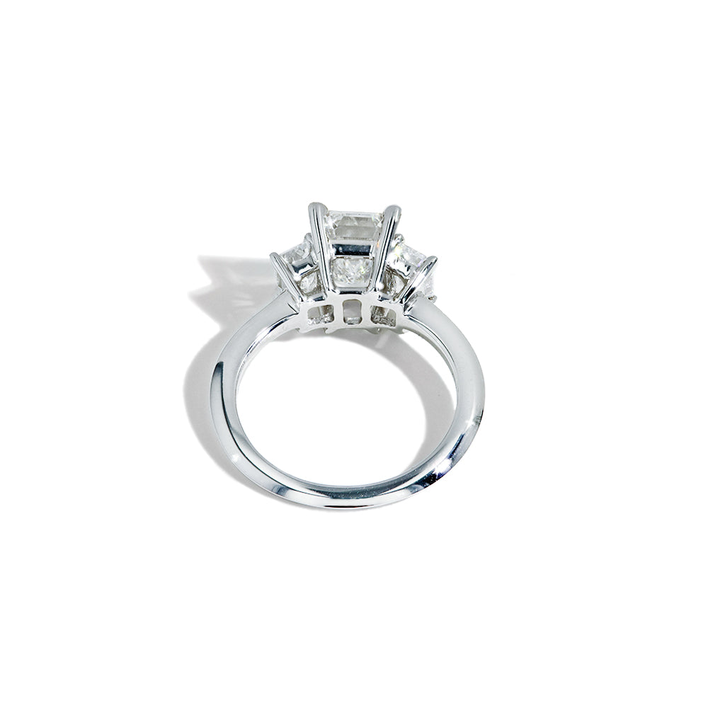 2 Carat Lab Grown Emerald Cut Diamond Three Stone Engagement Ring