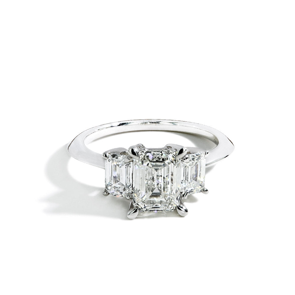 2 Carat Lab Grown Emerald Cut Diamond Three Stone Engagement Ring
