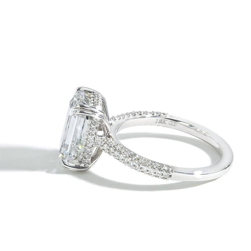 4 Carat Lab Grown Emerald Cut Engagement Ring with Pave