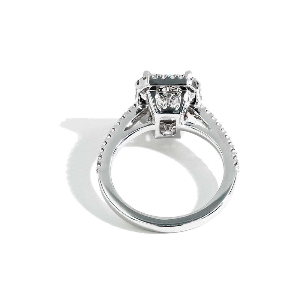 3 Carat Lab Grown Diamond Emerald Cut Halo Engagement Ring