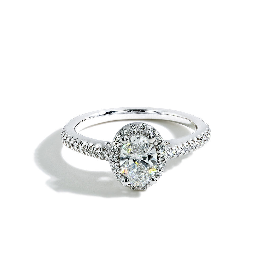 3/4 Carat Lab Grown Oval Diamond Halo Engagement Ring