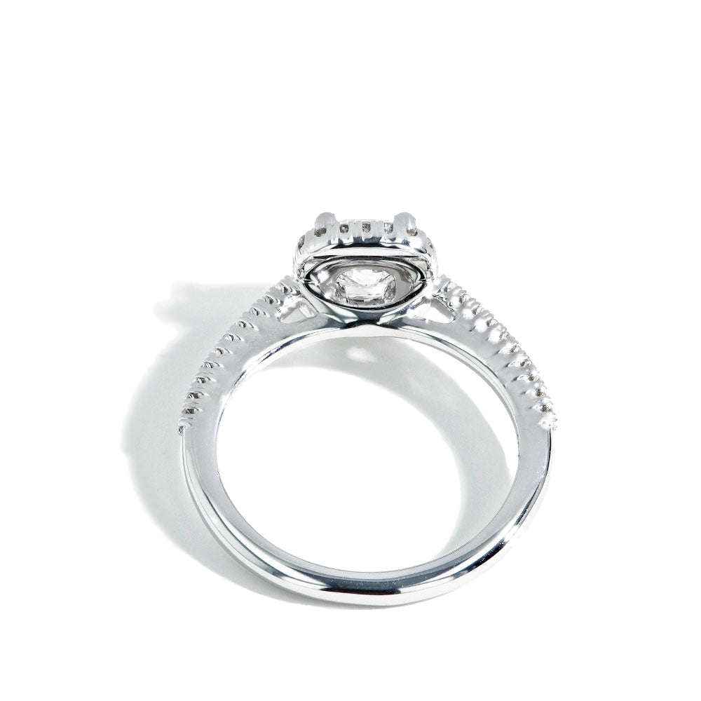 0.80 Carat Lab Grown Cushion Diamond Halo Engagement Ring