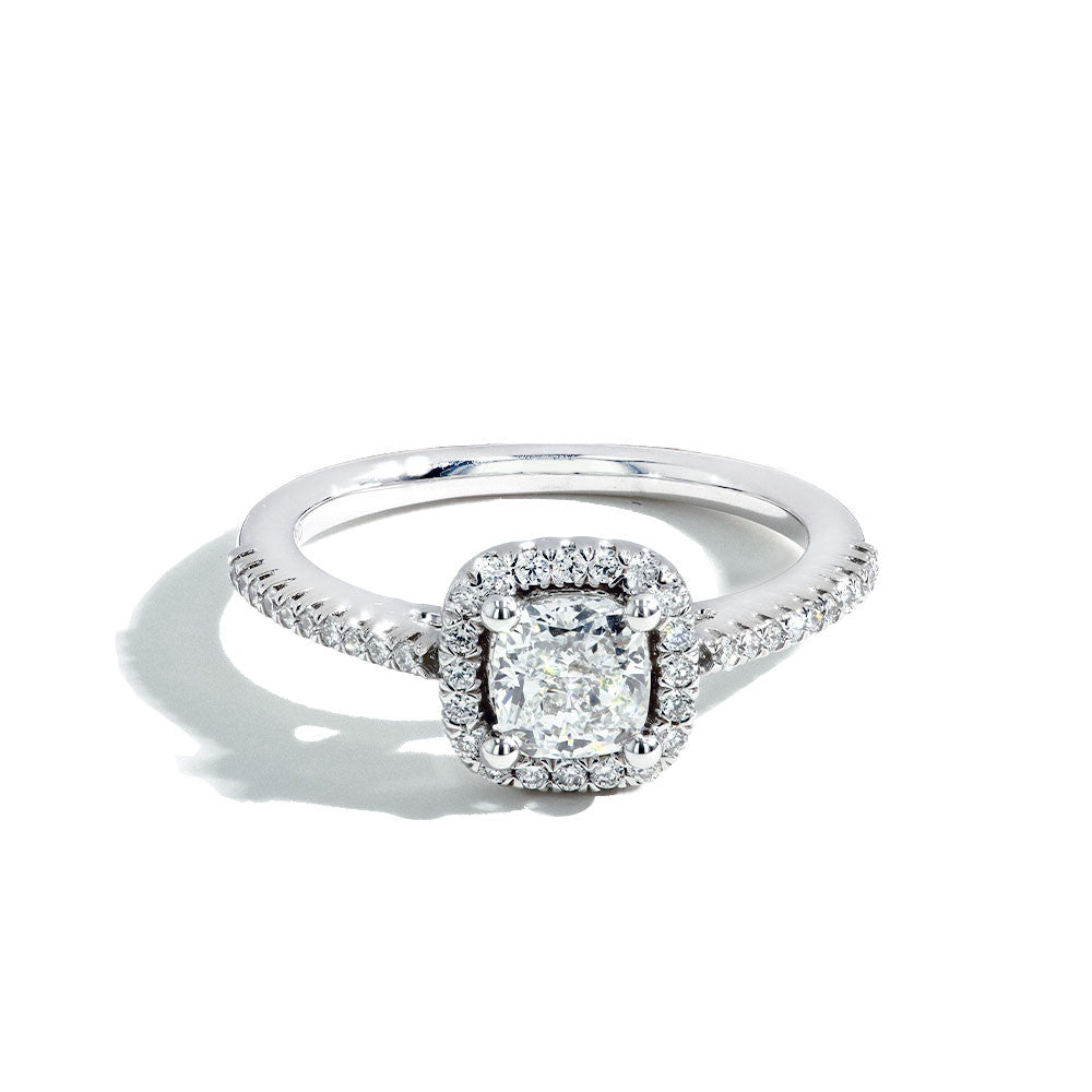 0.80 Carat Lab Grown Cushion Diamond Halo Engagement Ring