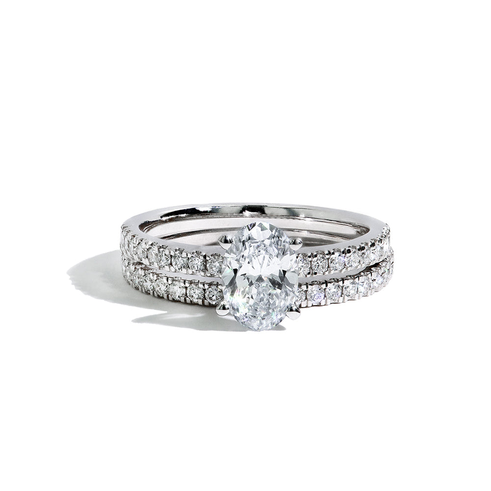 1 Carat Oval Lab Grown Diamond Pave Engagement Set