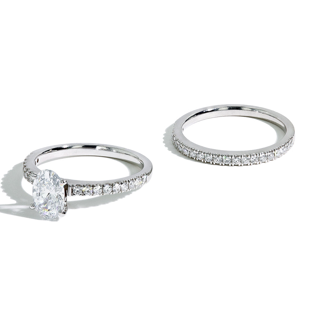 1 Carat Oval Lab Grown Diamond Pave Engagement Set