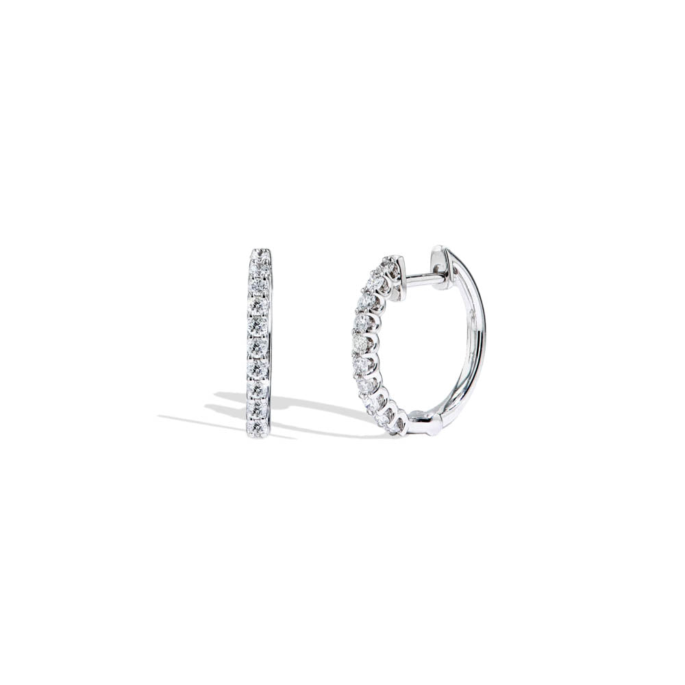 18k Gold Thin Diamond Huggie Earrings in Yellow Gold