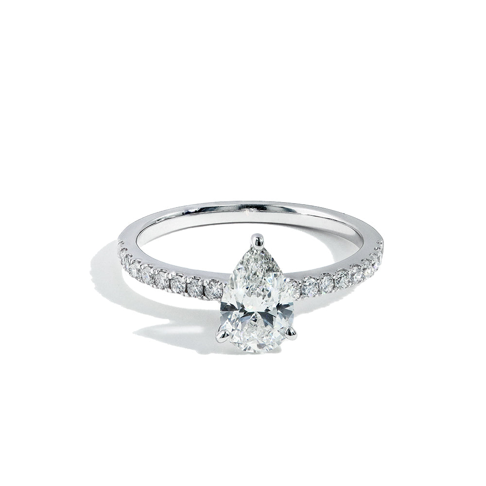 1 Carat Pear Shaped Lab Grown Diamond Pave Engagement Ring