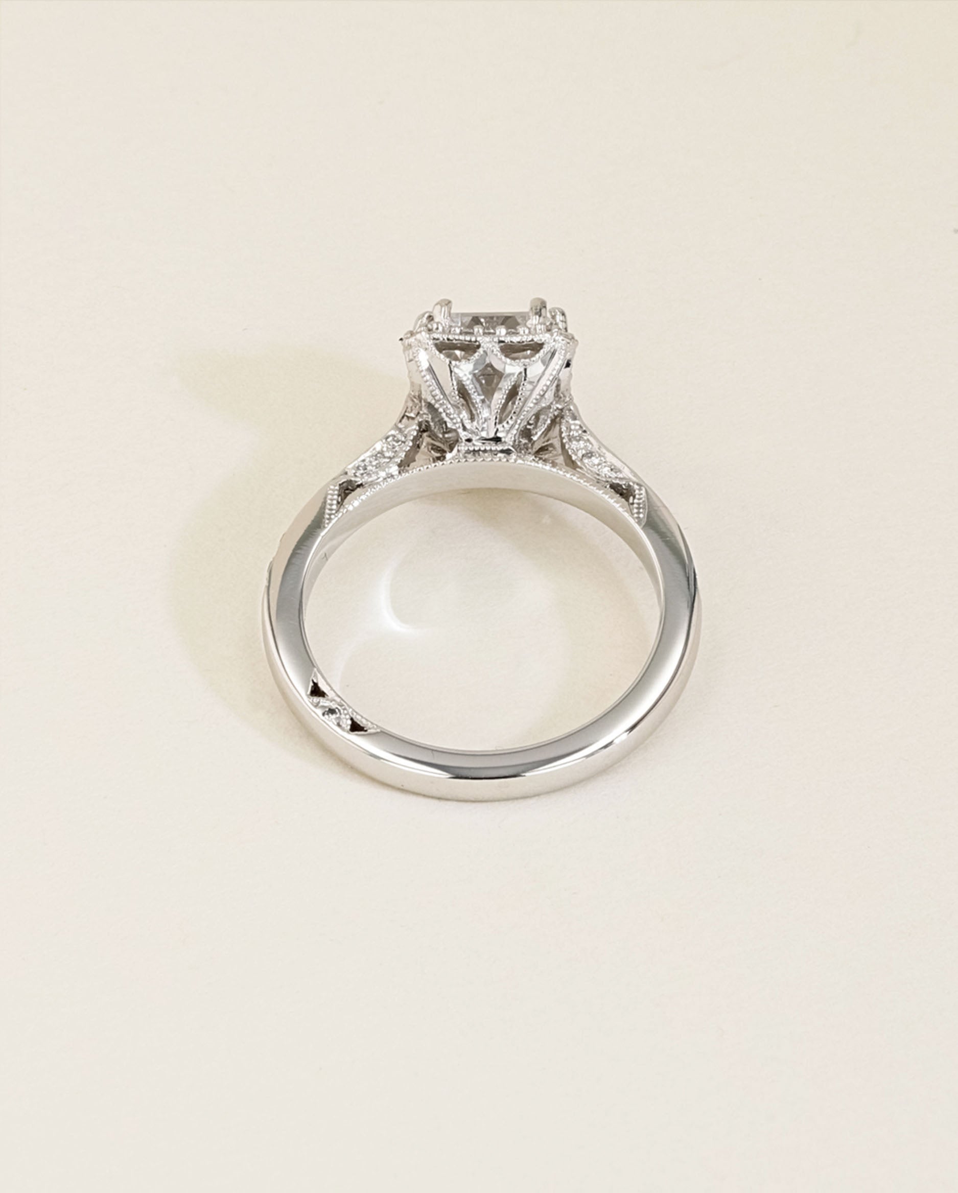 Tacori Dantela Emerald-Cut Halo Pave Diamond Engagement Ring Setting in Platinum