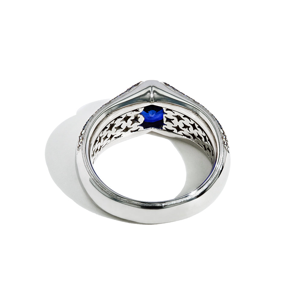 Robert Pelliccia Oval Blue Sapphire and Bullet Diamond Men's Ring