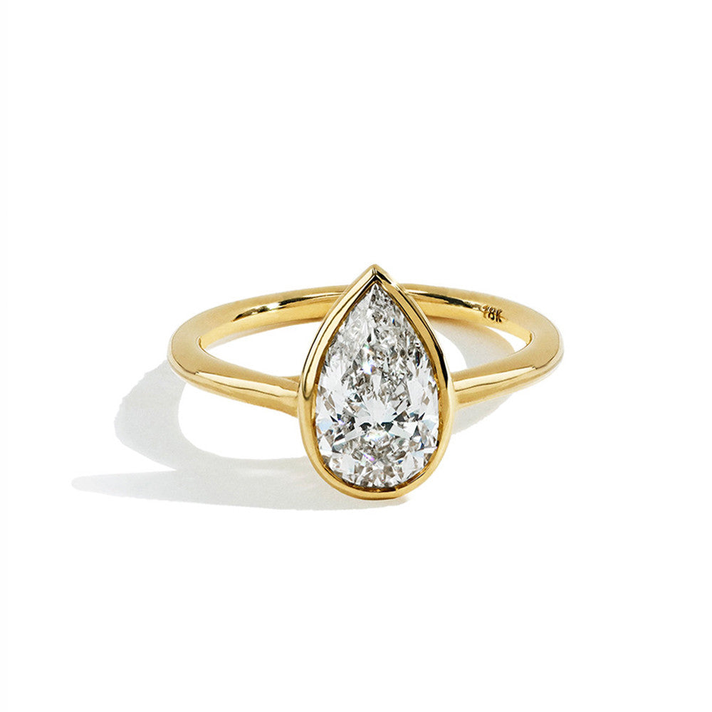 Bezel Set Pear Shaped Diamond Solitaire Engagement Ring