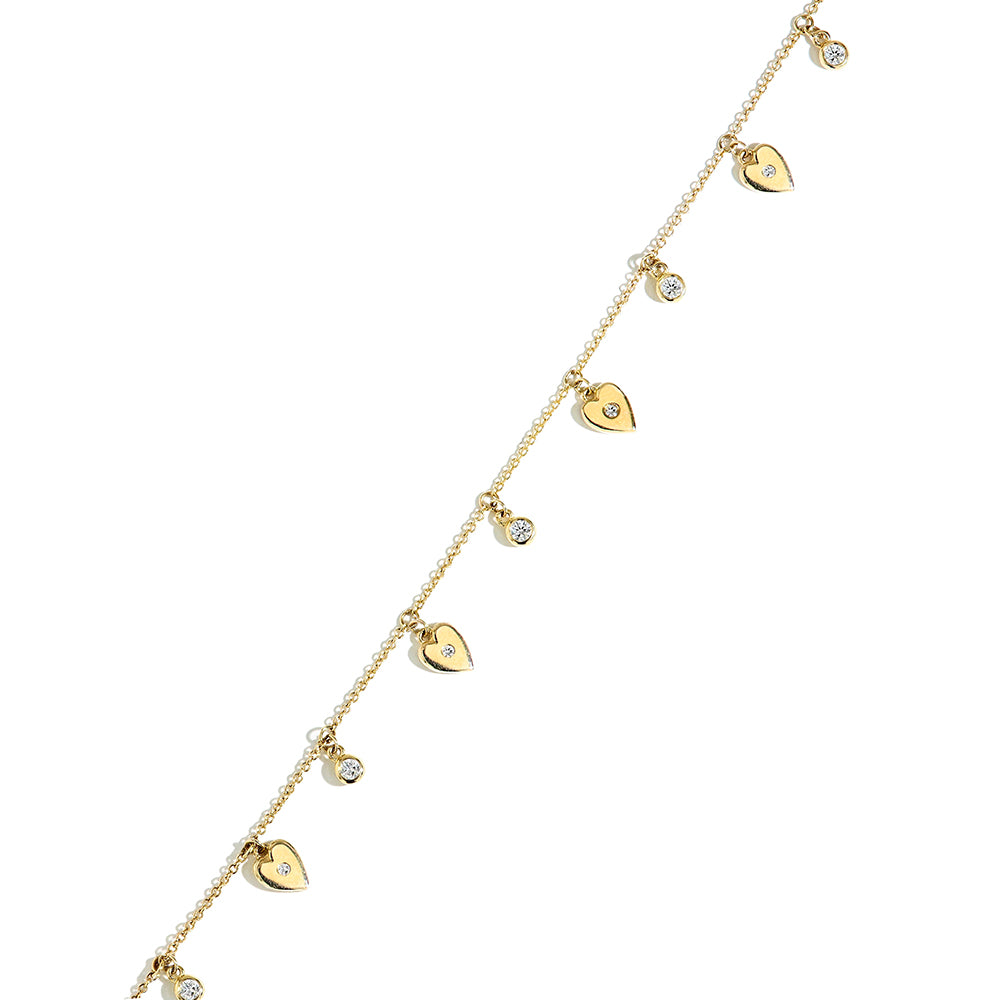 Dangle Heart Anklet With Diamonds in Yellow Gold