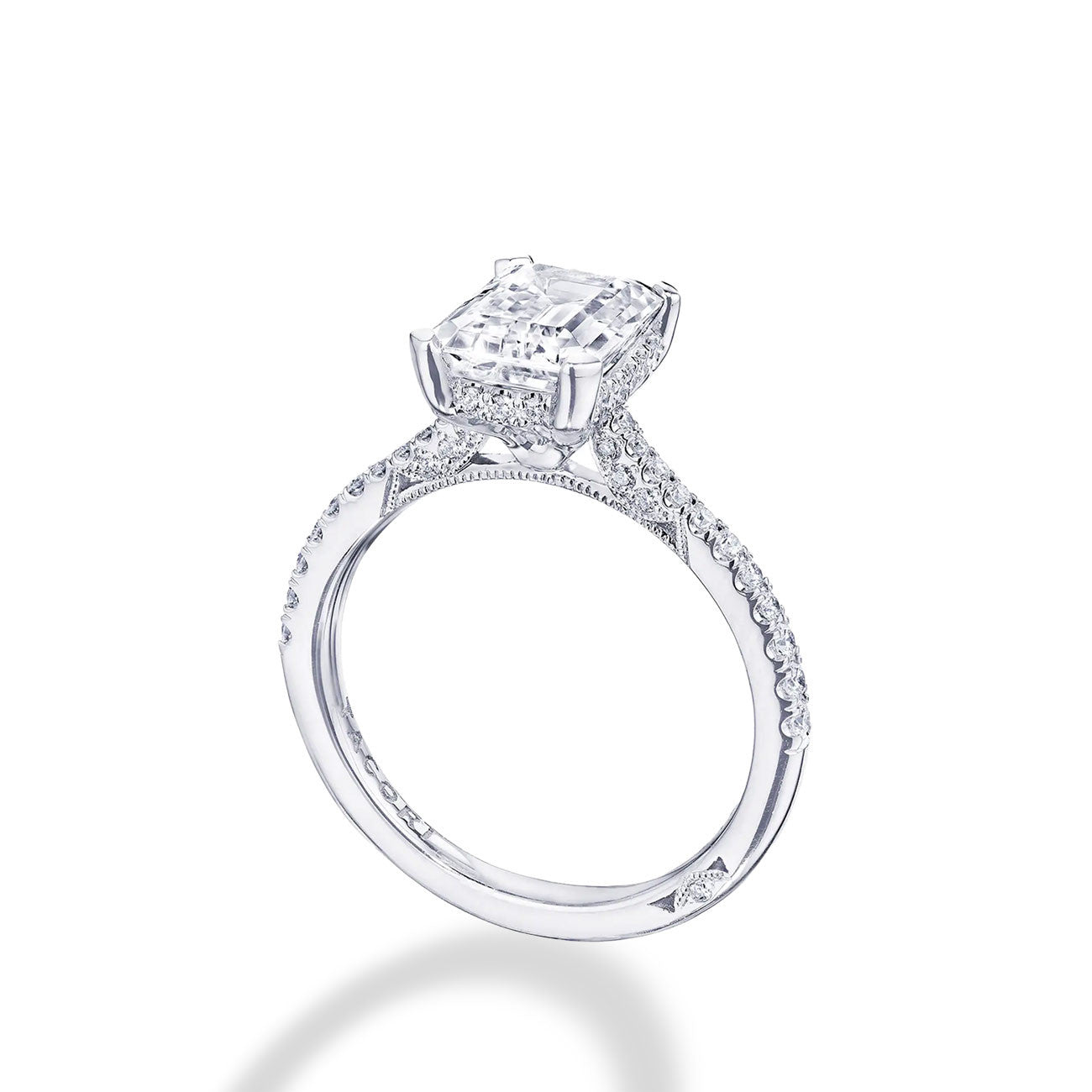 Tacori Radiant Emerald Hidden Halo Halfway Pave Engagement Ring Setting