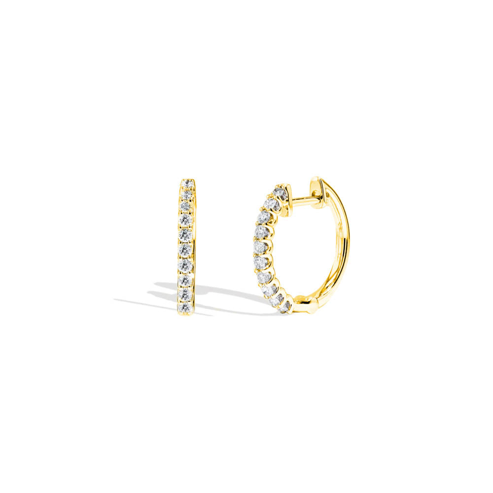 18k Gold Thin Diamond Huggie Earrings in Yellow Gold